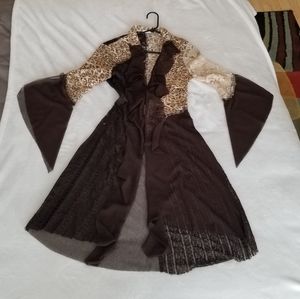 Cache Cardigan, combination of lacy and mesh material, in beige and brown.